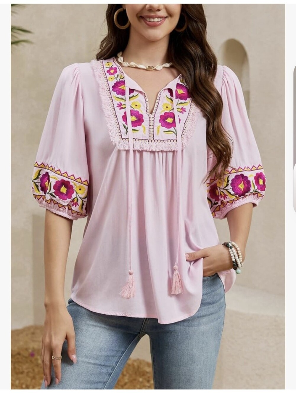 NWT St. Lareina Embroidered Boho Peasant Top - Large